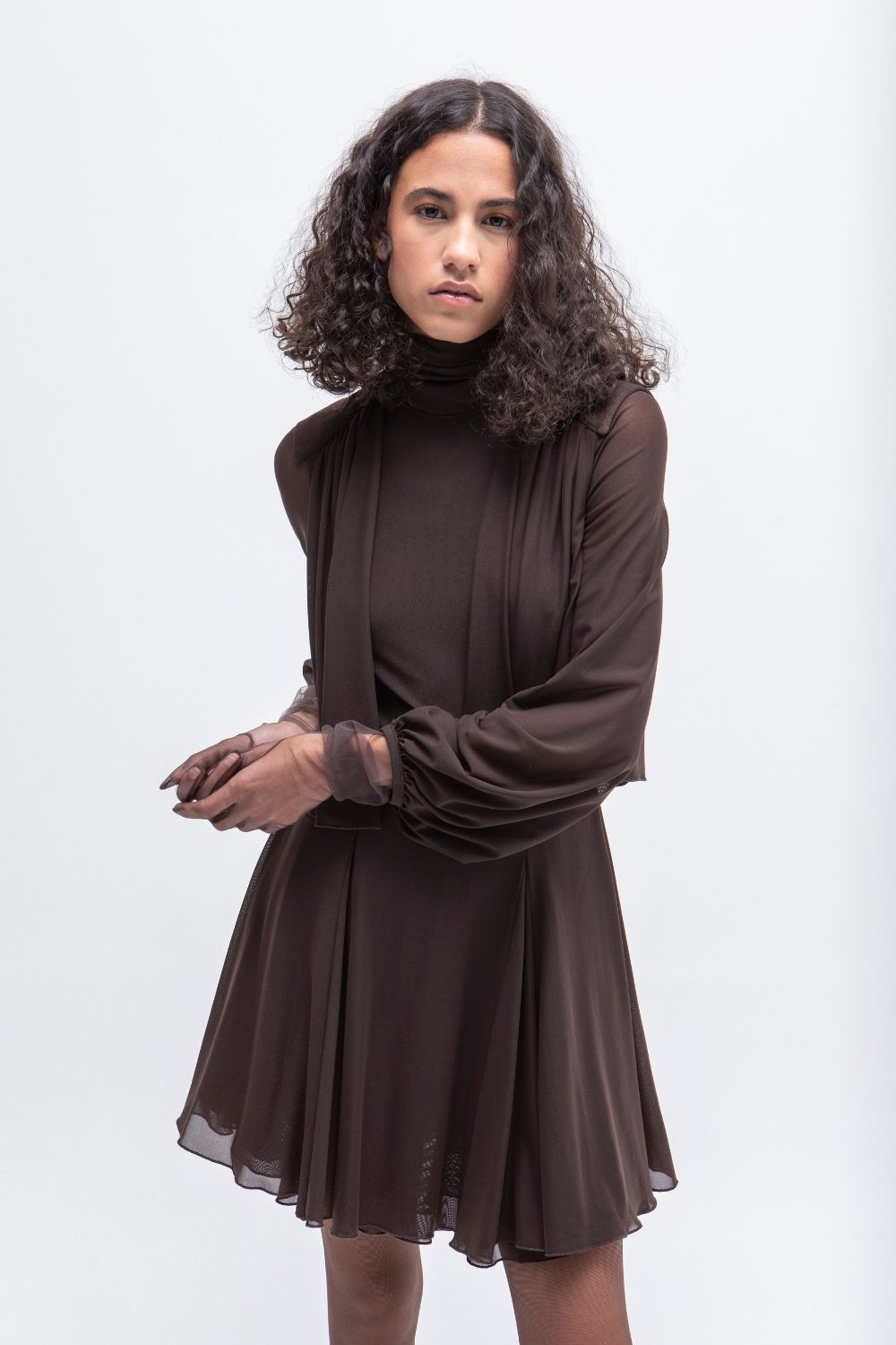 VESTIDO CORTO TULL BROWN MASAVI - Imagen 3