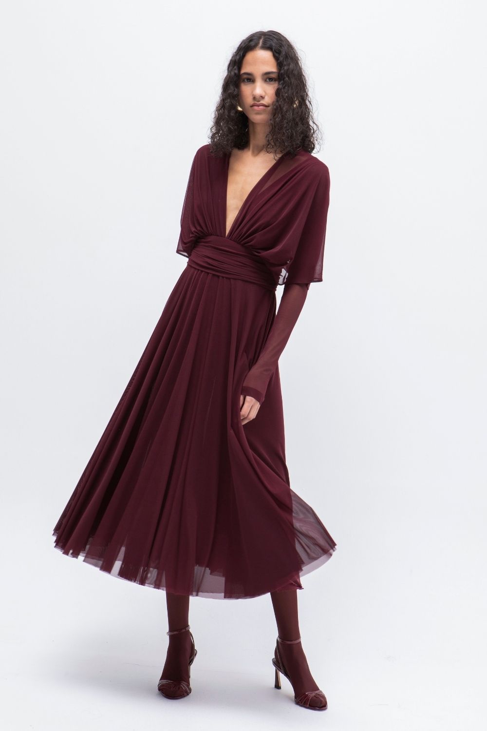 VESTIDO MIDI TULL BURDEOS MASAVI